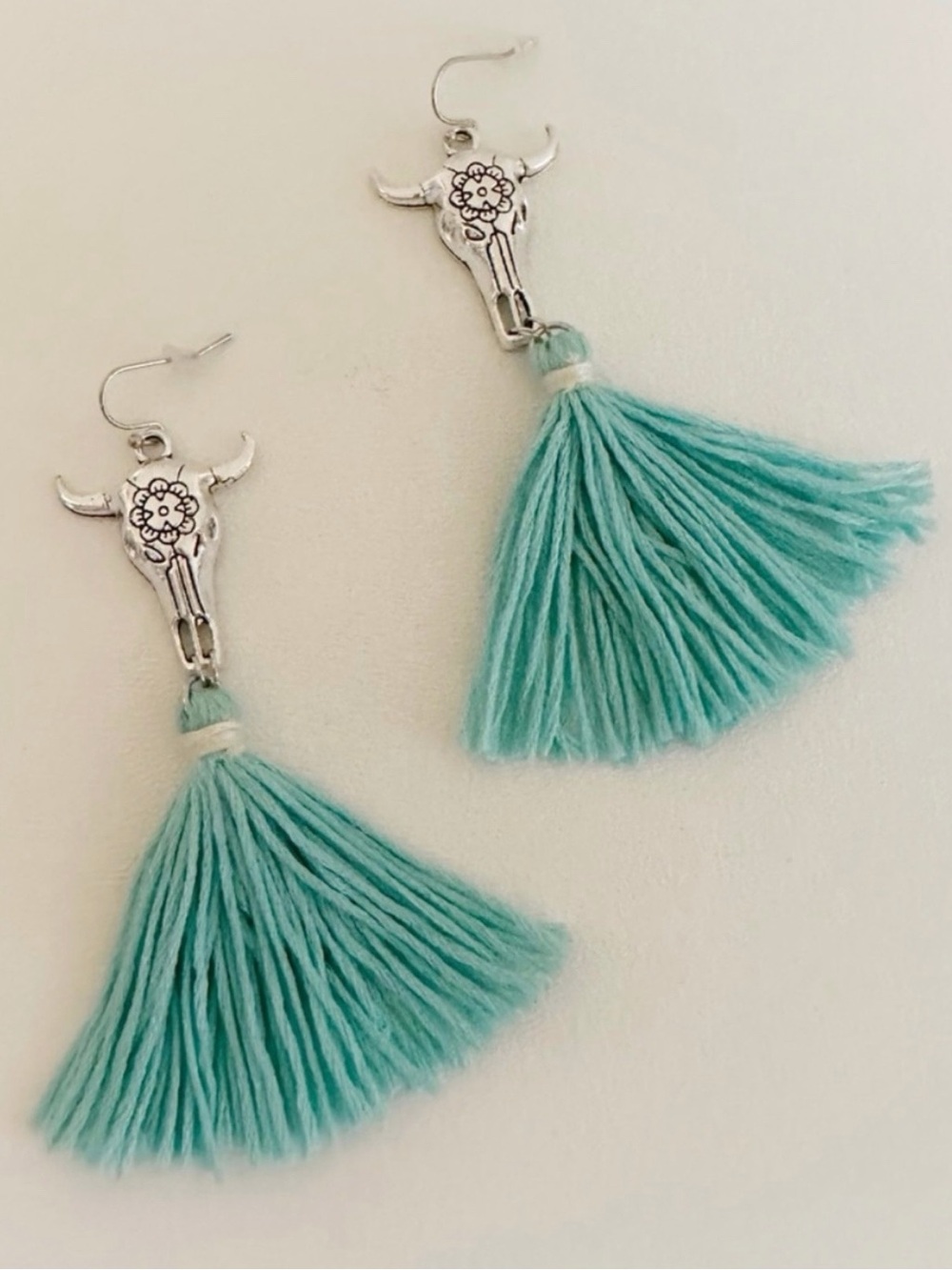 Unbranded Bohemian Tassel Bull Skull Dangle Statement Earrings